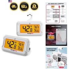 Refrigerator Thermometer 2 Pack with Large Backlit LCD Display, Waterproof Fr...