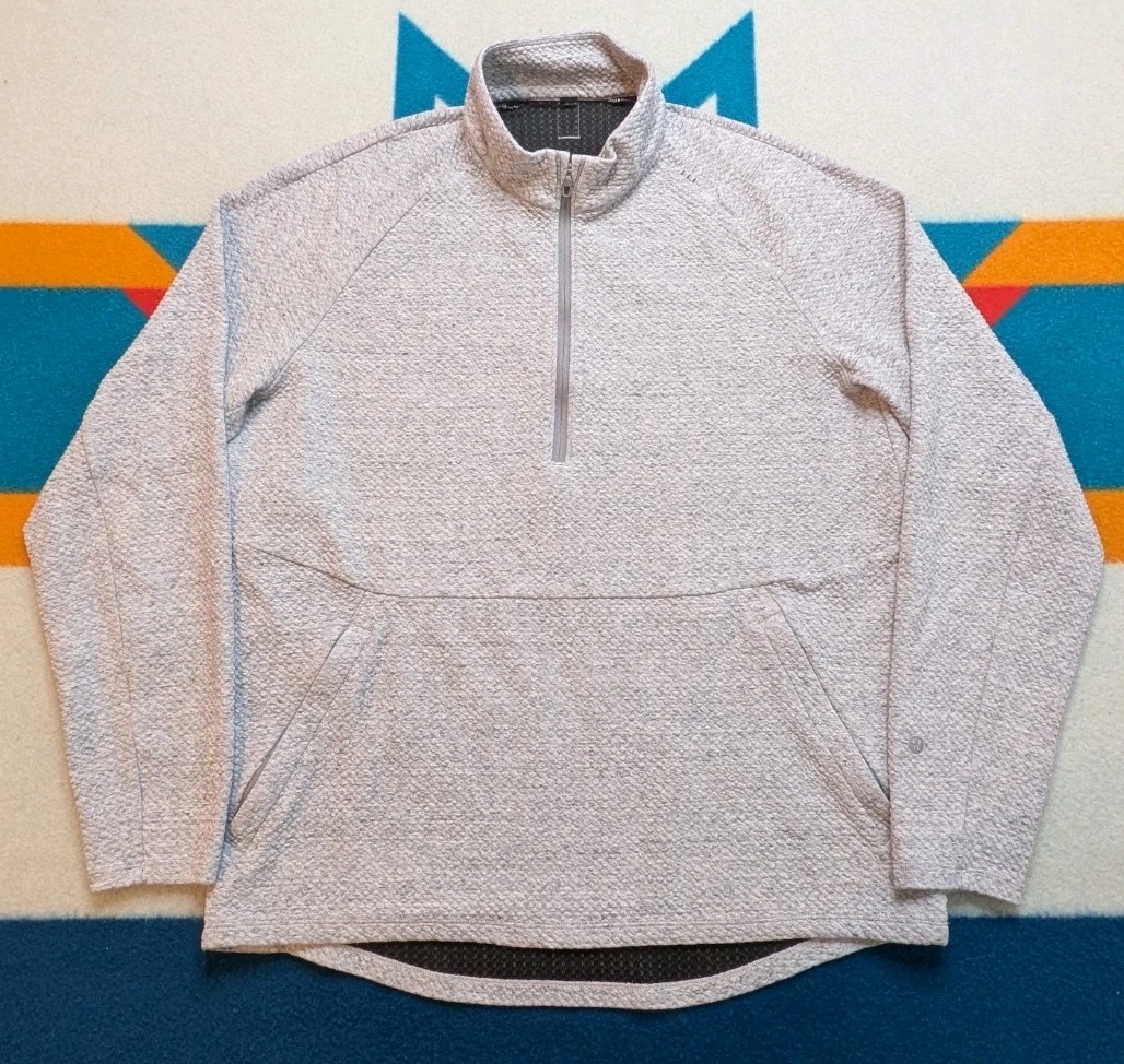 Lulomon Textured Double Knit Cotton 1/4 Zip Stretch Pullover Jacket in Grey Size Large