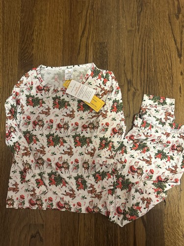 Velvet Fawn Size 8 Modal Long Sleeve Pajama Set Santa and Snowman Christmas