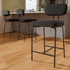 Set of 3 Counter Height Bar Stool Kitchen Fabric Barstool with Back and Footrest