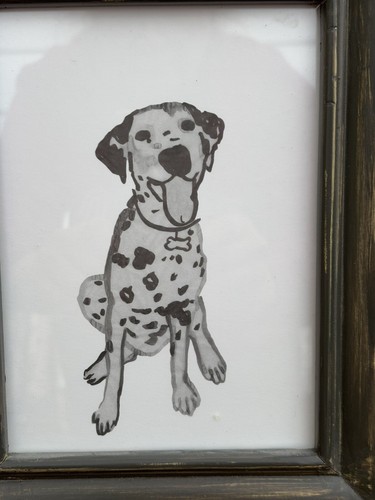 8 x 10 Pottery Barn Kinder Dalmatiner Hund Druck Zeichnung grau Holzrahmen Kinderzimmer - Bild 2 von 9
