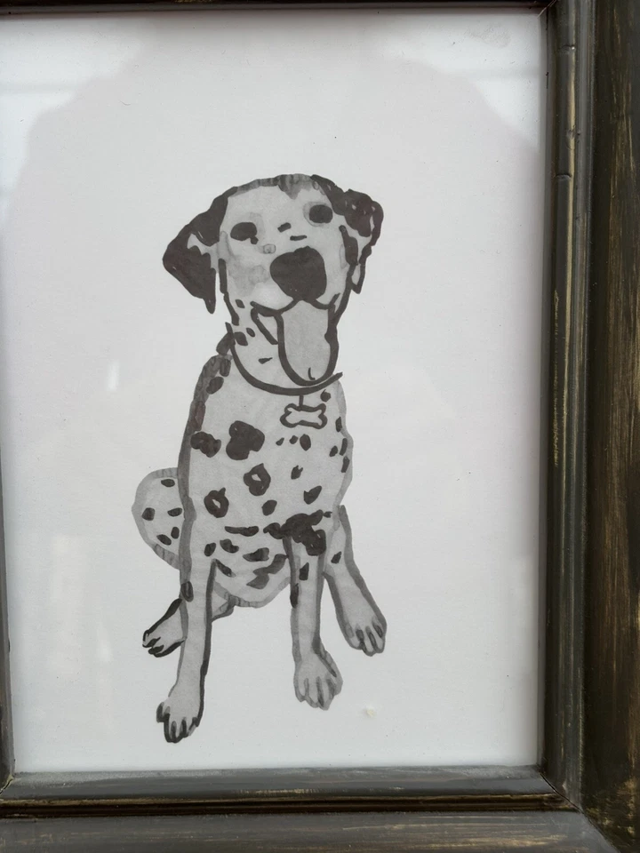 8 X 10 Cerámica Granero Niños Dálmata Perro Impresión Dibujo Gris Madera Enmarcado Guardería Foto 2 de 4