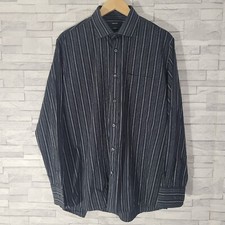 Mens Dress Shirt Black Striped Neck 17 Cutaway Formal Cotton Long Sleeved MELKA