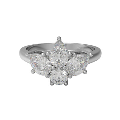 925 Sterling Silver Round Moissanite Half Flower Four Stone Cluster Women Ring