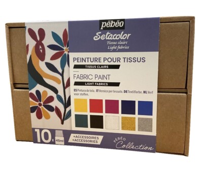 Pebeo Fabric Paints Setacolor Collection Set 10 x 45ml For Light Colour Textiles