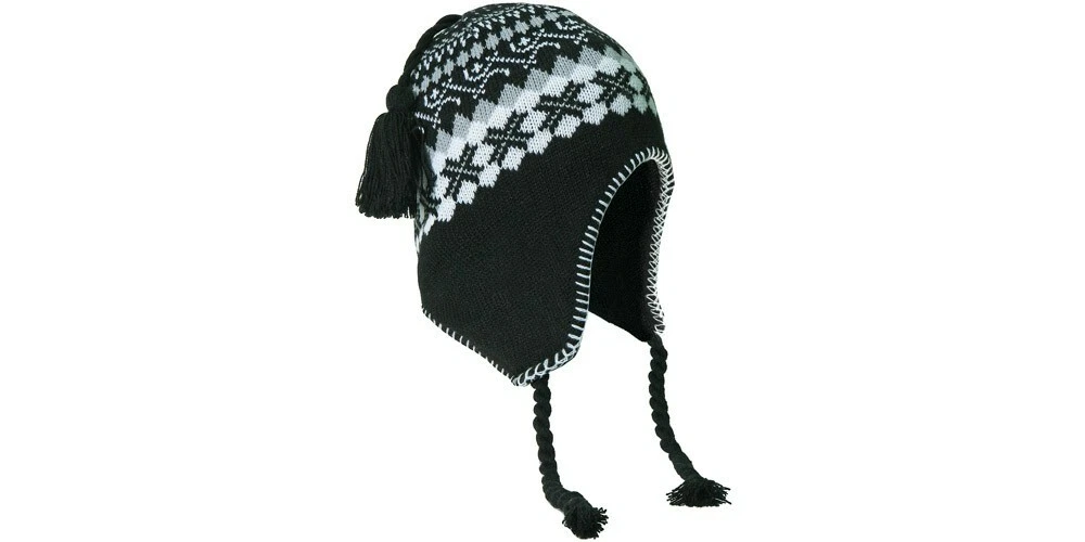 Earflap Beanie, black/gray/white crisscross, one size fits all *NEW* Earflap Beanie, black/gray/white crisscross, one size fits all *NEW*