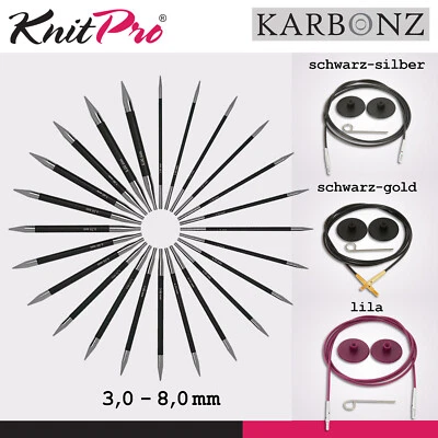 KnitPro Karbonz Austauschbare Nadelspitzen 11,5 cm 12 Größen und passende Seile - Bild 1 von 4