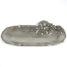 Zinn Tablett / Federschale im Stile des Französischen Jugendstil Floral