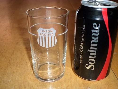 UNION PACIFIC RAILROAD, Clear Colored Drink Cup / Bar Glass, Vintage 1960's yr