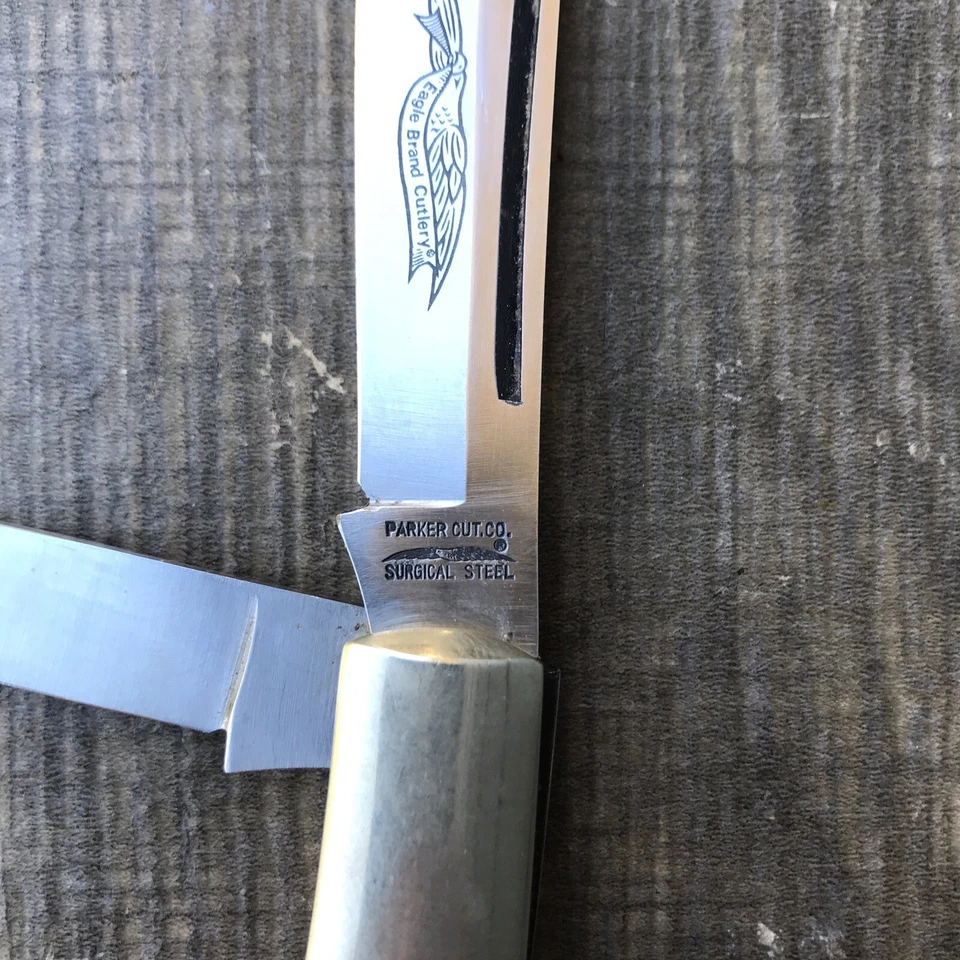 Parker Cut Co Eagle Brand Folding Razor Trapper Pocket Knife Stag Horn Handle - Image 3 of 4