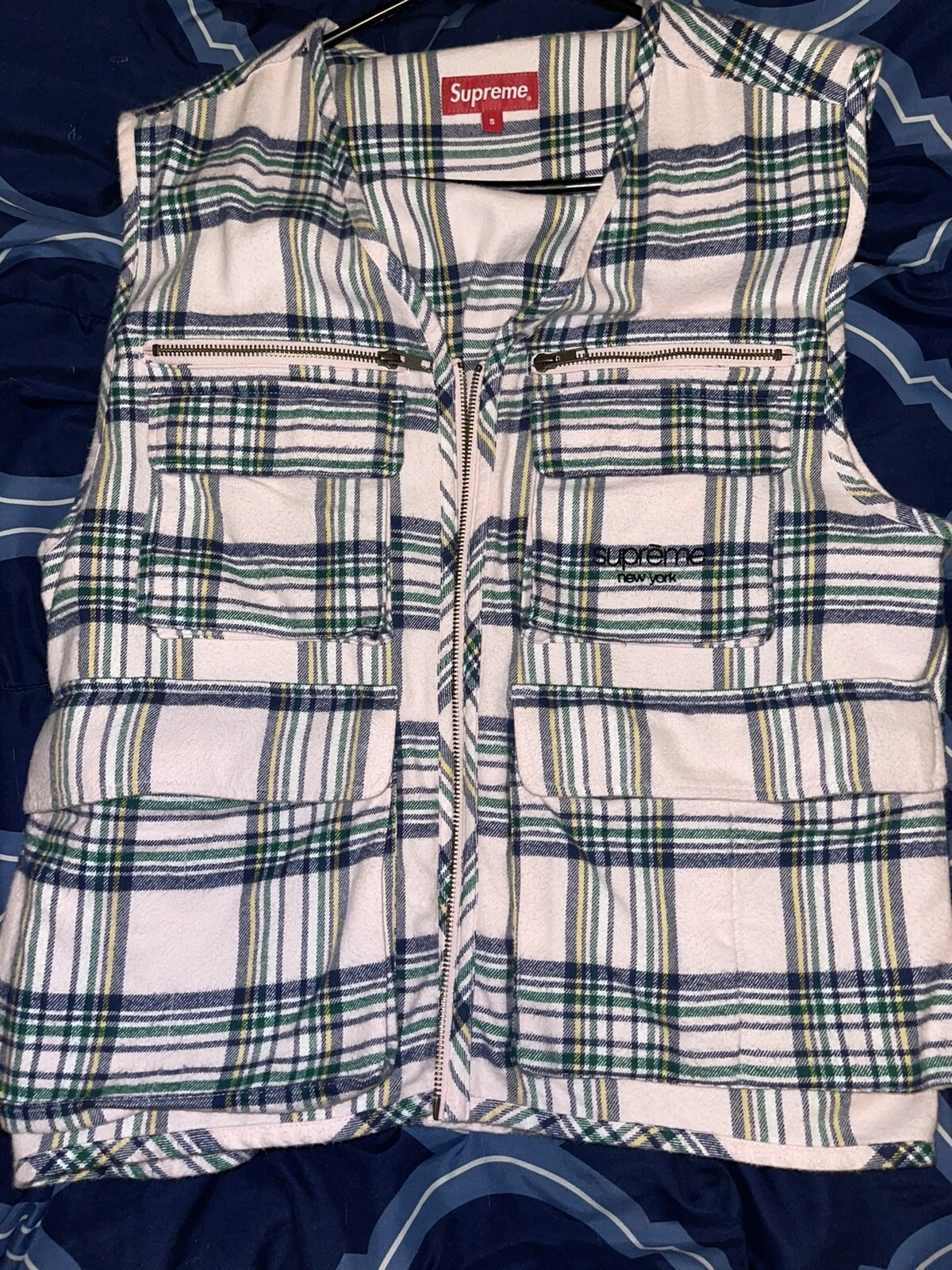Gilet cargo Supreme Tartan flanelle ROSE PÂLE (taille S)