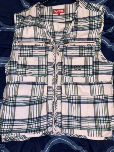 Supreme Tartan Flannel Cargo Vest PALE PINK (Sz S)