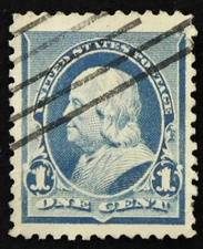 U.S. Used Stamp Scott #219 1c Franklin. XF Jumbo. Diagonal Cancel. A Gem!