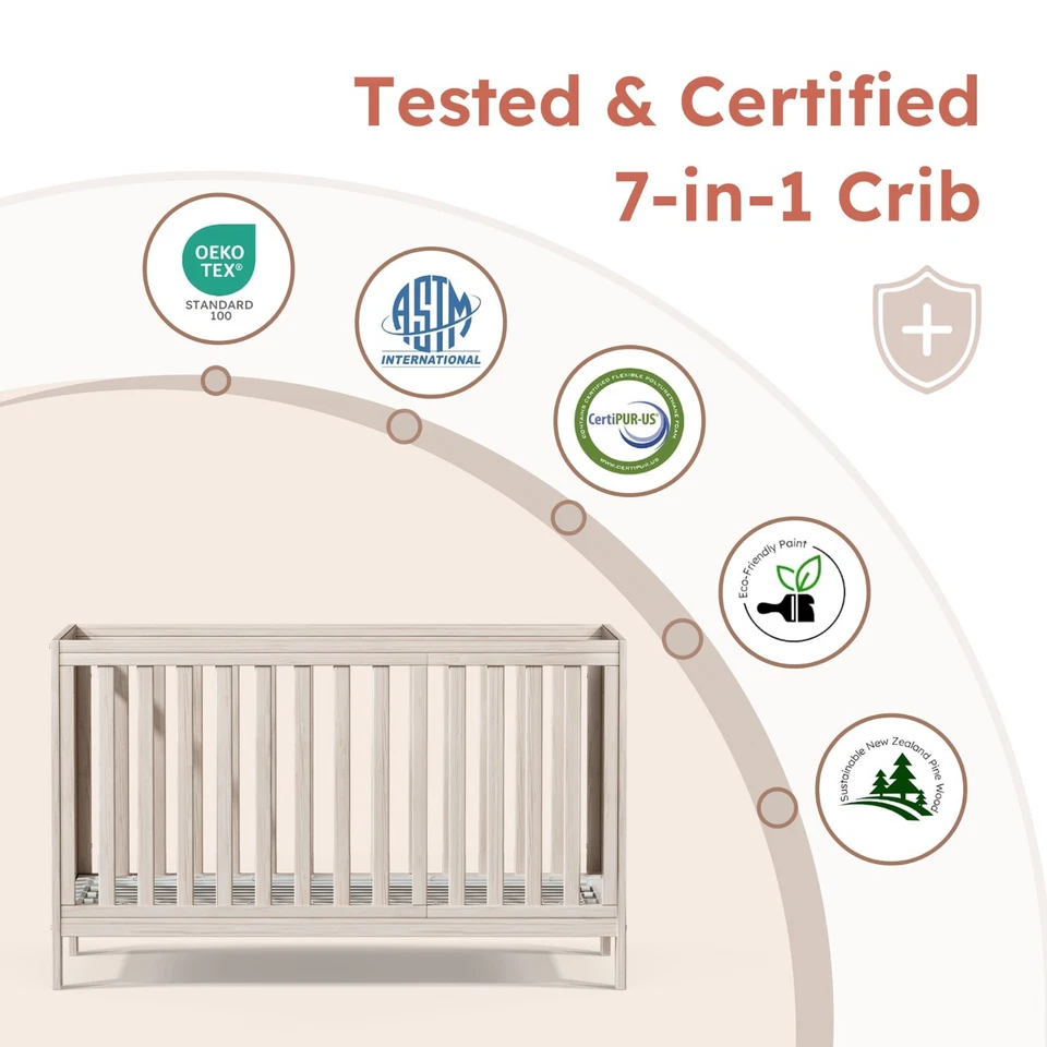 Стандартная кроватка EvoNest 11 в 1 с колесами NZ сосновое дерево 4 регулируемые высоты - Изображение 4 из 4