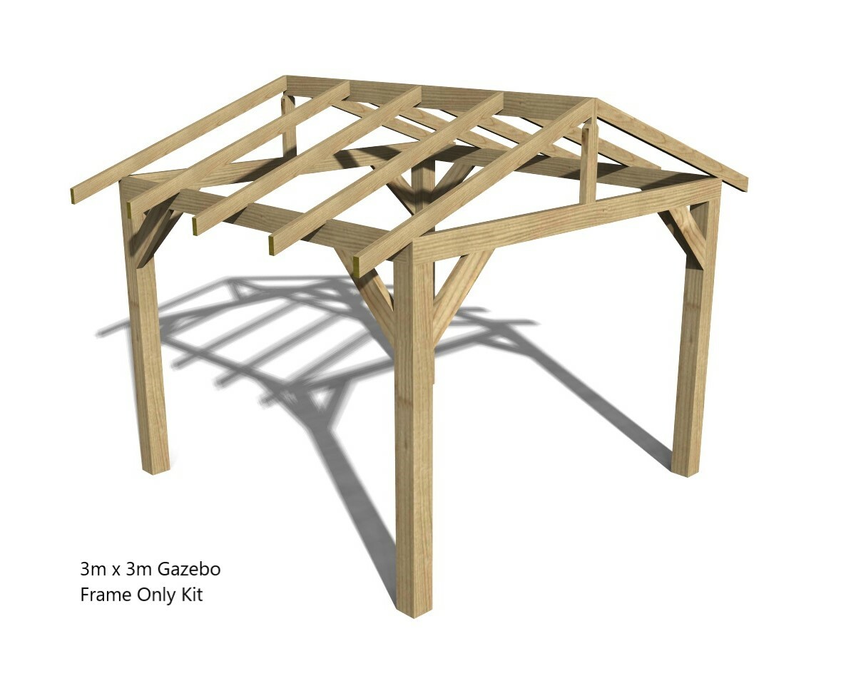 Wooden Gazebo 3m x 3m Heavy Duty Pressure Treated Chunky Timber Garden