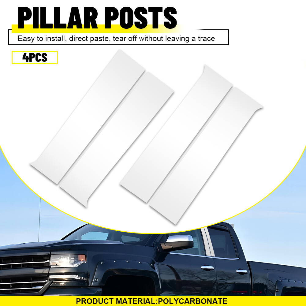 4pc Glossy Chrome Door Pillar Post Cover Kit for 2014-2018 Chevrolet Silverado S