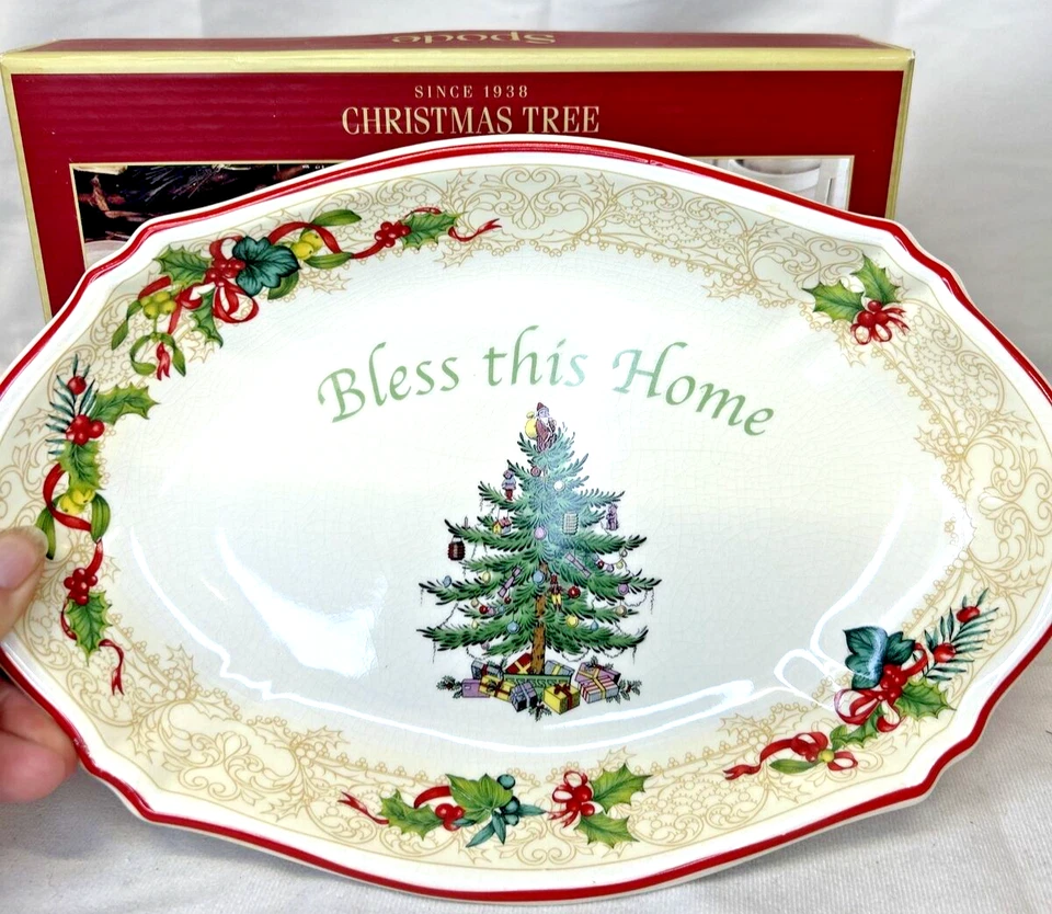 Spode Serving Tray Dish Bless This Home Christmas Tree In Box - Image 2 of 4