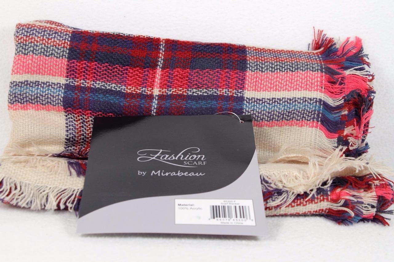 Mirabeau Soo Soft Plaid Scarf Blanket in Tan Burgundy Navy Blue NWT #65300-image
