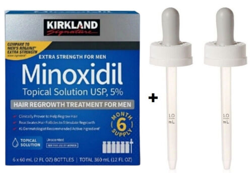 Kirkland Minoxidil 5% Hair Regrowth Solution Extra Strength 6 Month + 2 Droppers