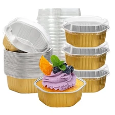Frcctre 35 Pack 13 Oz Aluminum Foil Baking Cups with Lids, Disposable Hexagon...