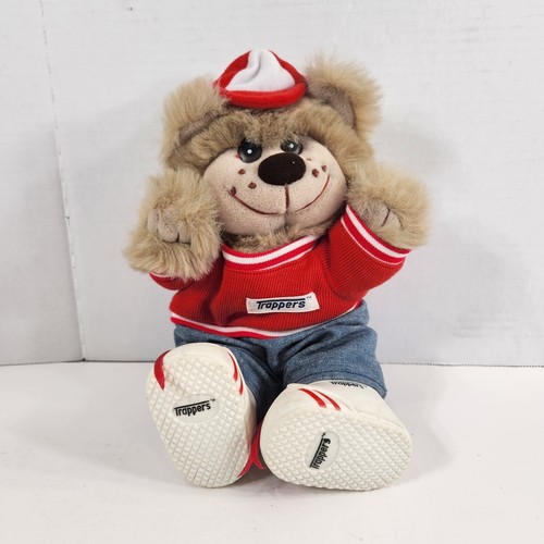 Vintage TRAPPERS TEDDY BEAR Plush Collectible 10” Red White Denim Jean Cap Shoes - Picture 5 of 5