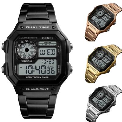 Skmei Smart Herren Digitaluhr klar großes Display Edelstahl 4 Farben UK