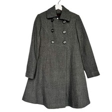 Via Women's Wool Blend Swing Fit Flare Double Breasted Coat Dark Gray 6 Petite