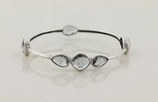 Sterling Silver Blue Glass Admire Bangle Bracelet 8" Silpada