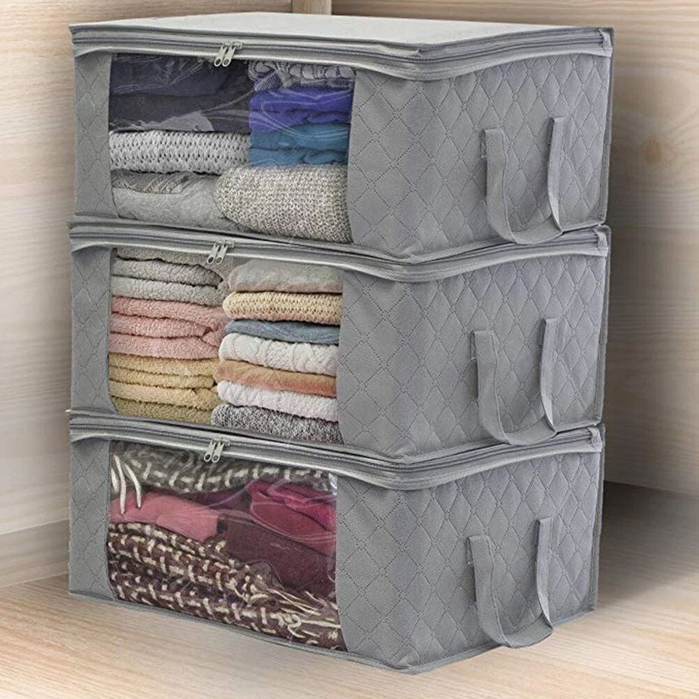 Blanket Pillows Quilt Clothes Bedding Storage Bag Organizer Gray