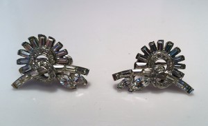 Vintage-Sterling-Silver-Navette-Baguette-Round-Rhinestone-Earrings