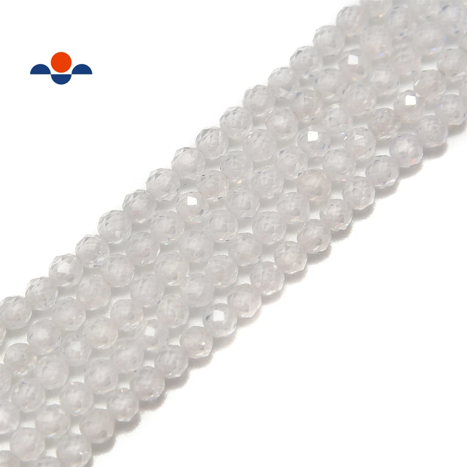 Cuentas redondas facetadas de circonio cúbico transparente 2 mm 3 mm 4 mm 15,5"" hilo Foto 2 de 3
