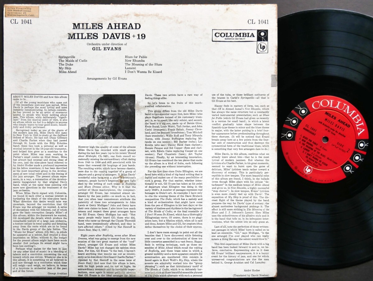 MILES DAVIS + 19 Miles Ahead LP COLUMBIA CL 1041 US 1957 6-EYE DG