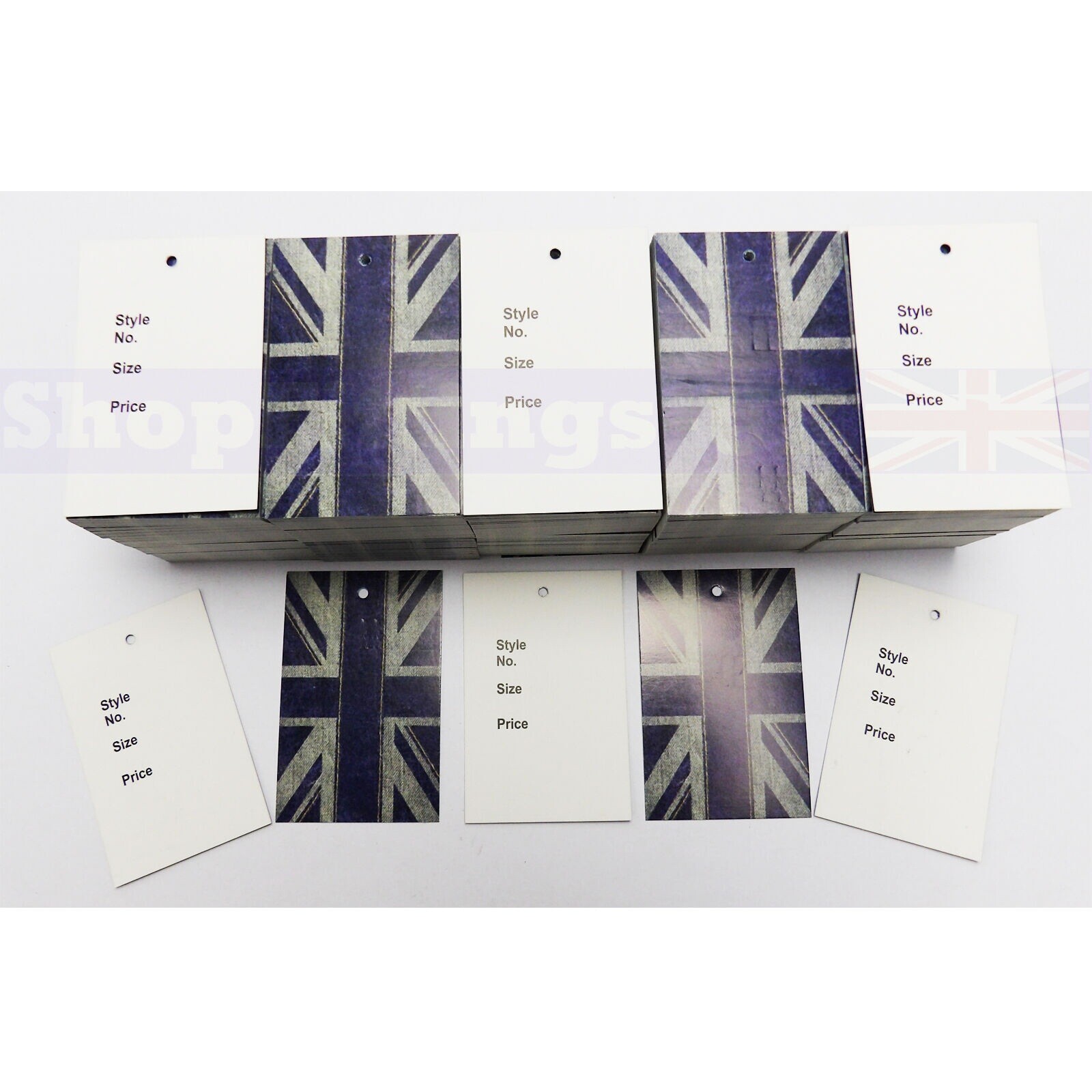 1000x UNSTRUNG UNION JACK TICKET LABEL CLOTHES TAG STYLE NO./SIZE/PRICE