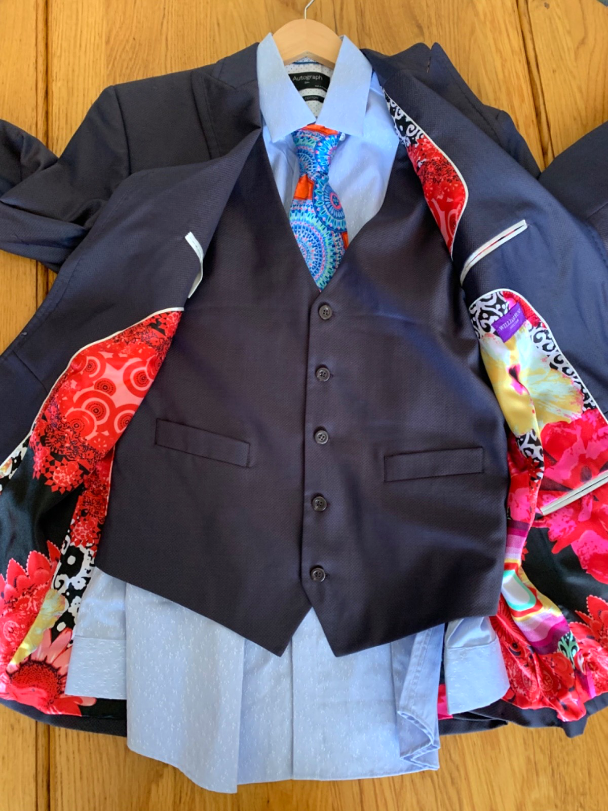 FILA CAMICIA E CRAVATTA TUTA UOMO WILLIAM HUNT SAVILE ROW LONDON VIOLA E BLU 3 PEZZI 38