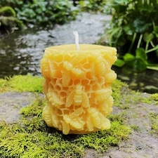Honeycomb Bees Beeswax Pillar Candle,  Decorative All Natural, Hive, Bee Keepers
