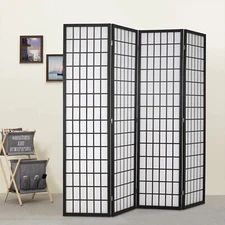 Room Divider 4 Panel Oriental Shoji Screen 6Ft Folding Privacy Divider Wall