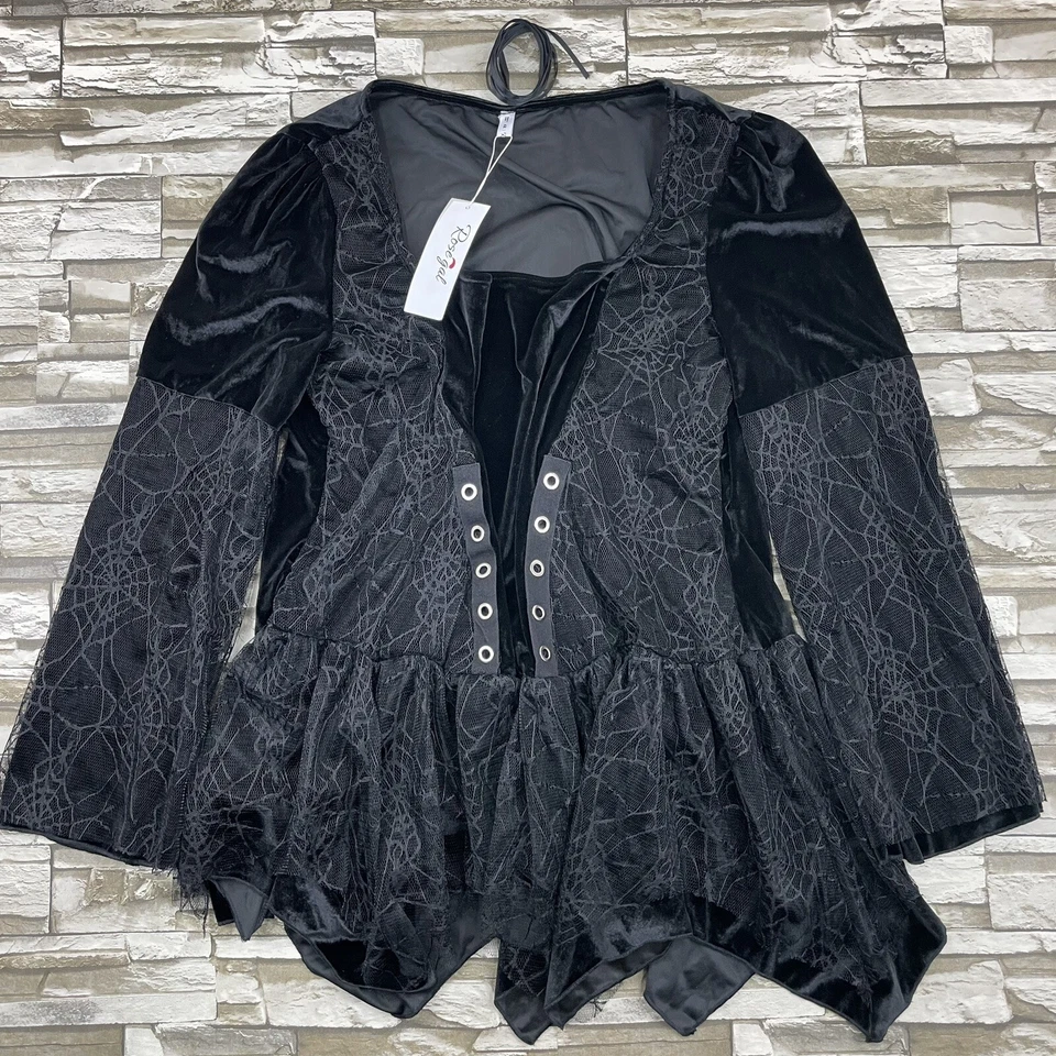 Blusa de terciopelo Rosegal para mujer 4XL manga acampanada negra gótica tela de araña encaje NUEVA