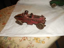 Vintage 1920's AC Williams Cast Iron Boat Tail Race Car Red 5 1/4" Wing on Hood