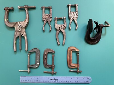 Vintage 8-Piece Clamp Set | C-Clamps, Hand Vise Clamps, Toggle Clamp