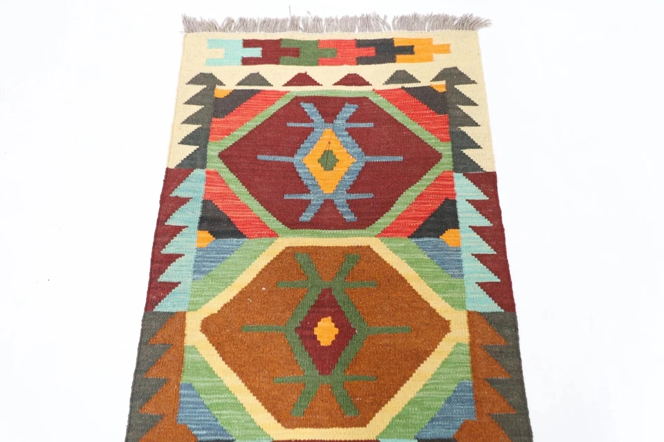 7 ft Hallway Tribal Runner Sumak Kilim Afghan Hand Knotted Wool Kilim - Image 4 of 4