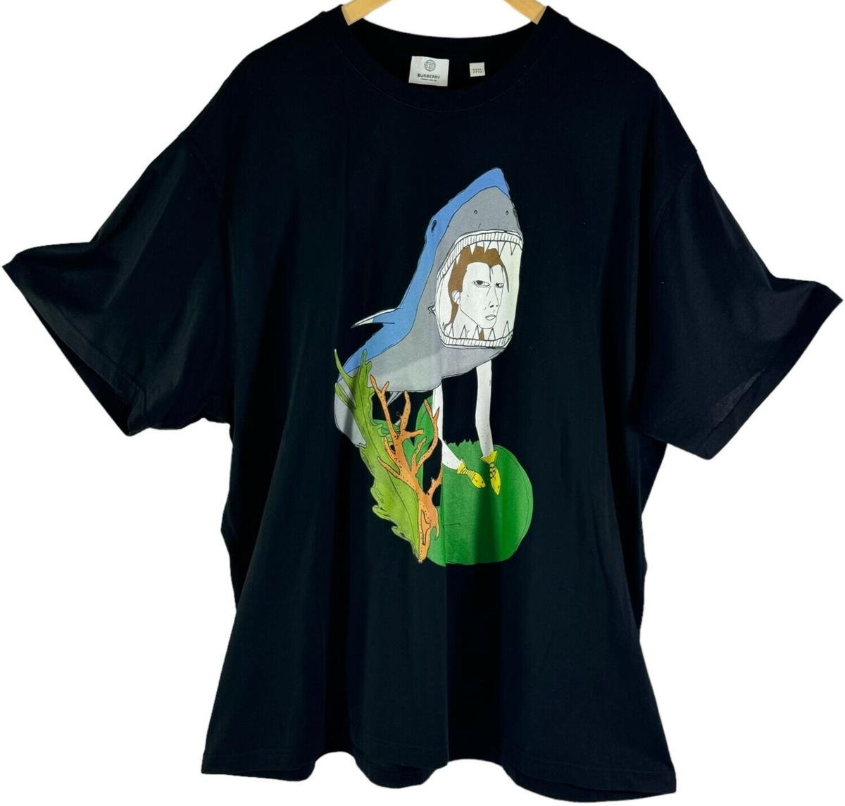 BURBERRY Black Cotton Marine Sketch Men's Oversized T-Shirt