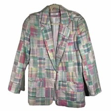 Vtg Izod Madras Jacket Size 6 In Pastel Multicolored Plaid Patchwork Blazer Y2k
