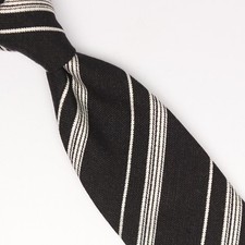 John G Hardy Mens Wool Silk Necktie Black White Multi Stripe Weave Woven Tie