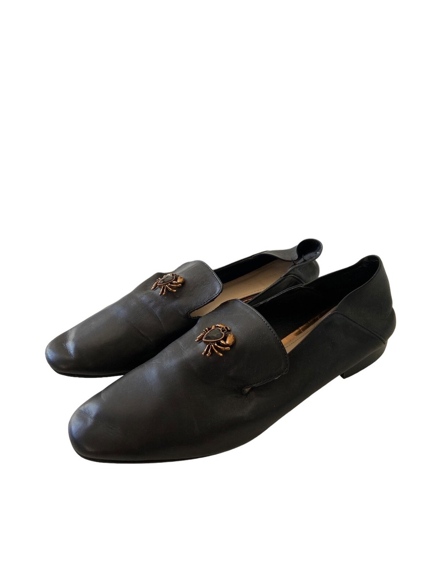 Zara Woman Slip On Black Leather Shoes Womens Size 40 US Good Condition