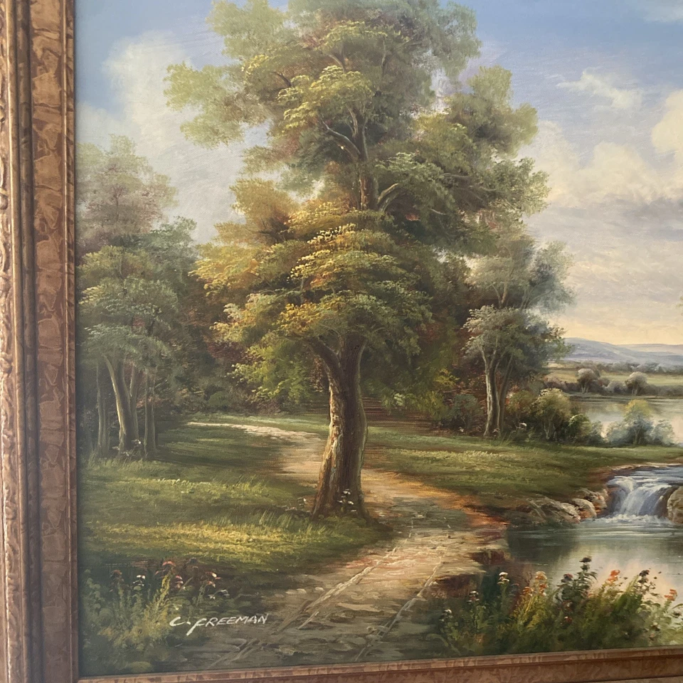 ART PAINTING BY. ARTIST C. FREEMAN OIL LANDSCAPE ON CANVAS FRAMED - Image 4 of 4
