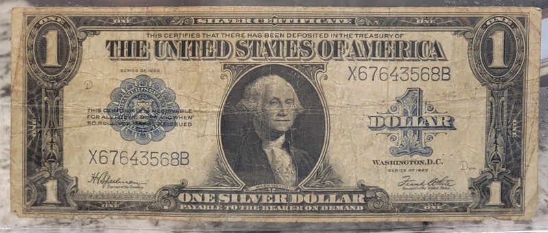 1923 $1 ONE DOLLAR HORSE BLANKET SILVER CERTIFICATE LARGE NOTE Circulated 