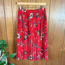Vintage Alfred Dunner Vintage Red Floral Pleated Midi Skirt Elastic Waist Boho