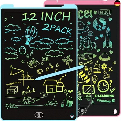 Bunte LCD Schreibtafel, 2 Pack 12 Zoll Schreibtablett für Kinder und 