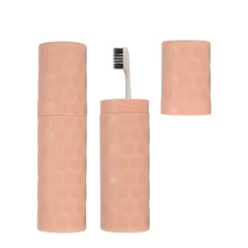 2 Pcs Travel Toothbrush Case, 8.1x2.2x1.6"  Dot Toothbrush Holder, Light Pink