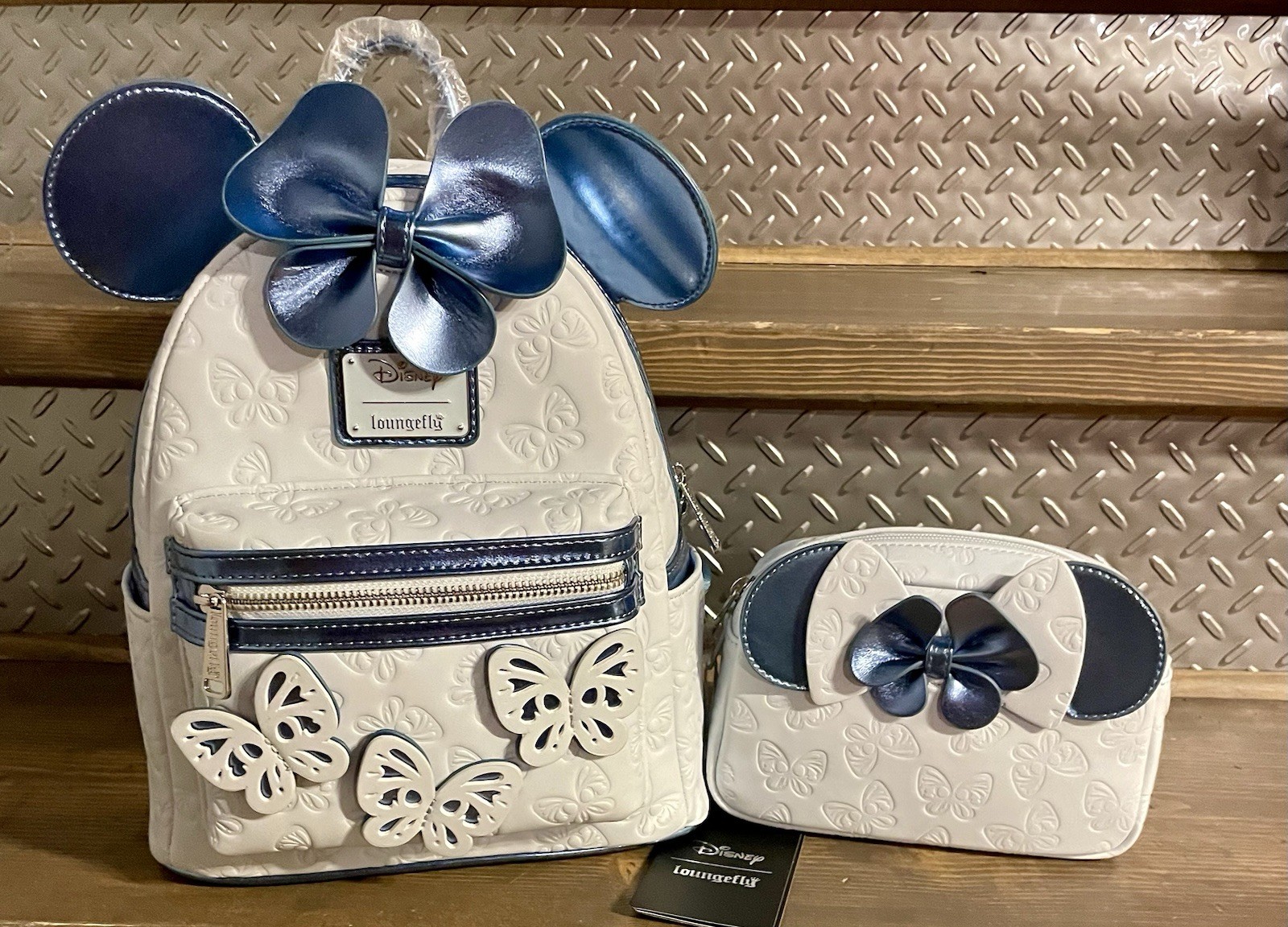 loungefly mini backpack Minnie Blue Butterflies Matching Make Up Bag